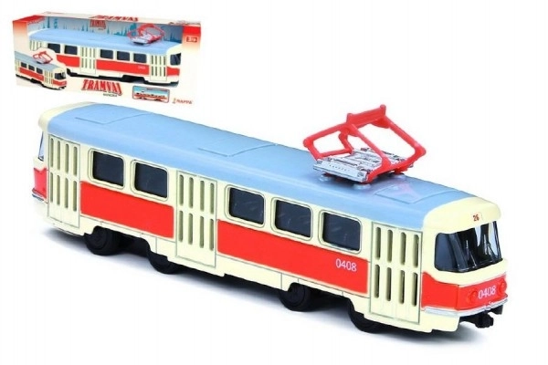 Tram Tatra T3 Tsjechisch metalen 16cm retro met terugloop in doosje 20x8x6cm CZ ontwerp