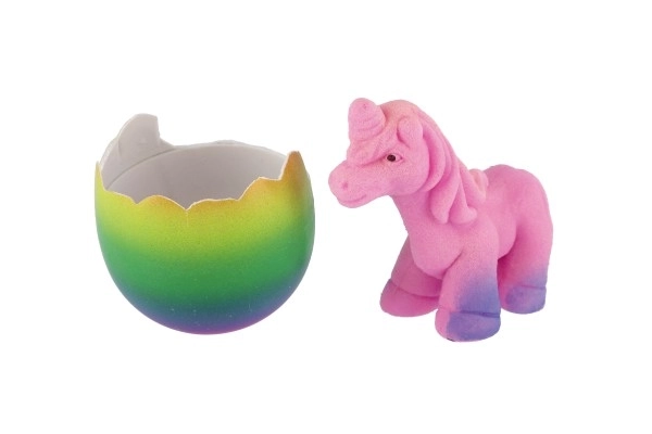 Uitkomend en groeiend eenhoorn ei plastic 7x10cm in doosje 9,5x13cm