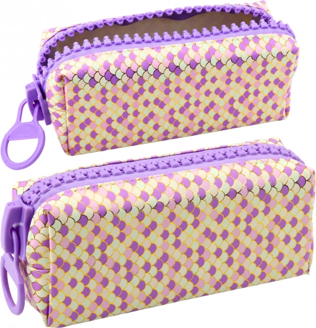 School etui met paarse zeemeermin-schubbenpatroon