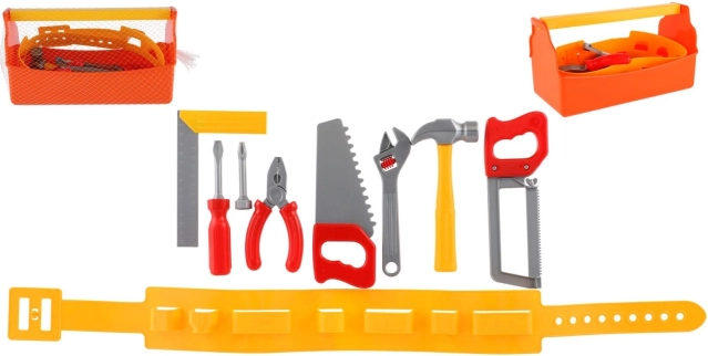 Kids' tool set in a plastic toolbox with belt, 9 pieces