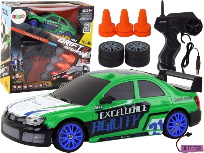 Green Remote Controlled Sports Car R/C with Interchangeable Wheels