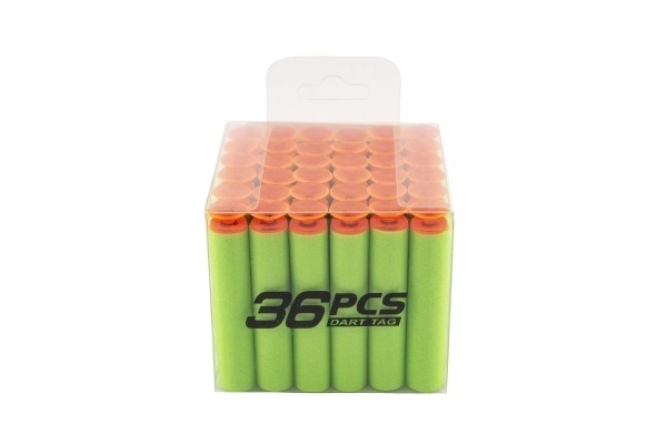 Vervangende schuimrubberen kogels voor pistool 36 stuks met zuignappen 4 kleuren in doosje 8x7x8cm