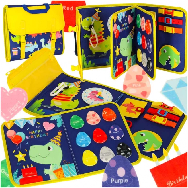 Montessori sensorisch manipulatiebord met dinothema blauw