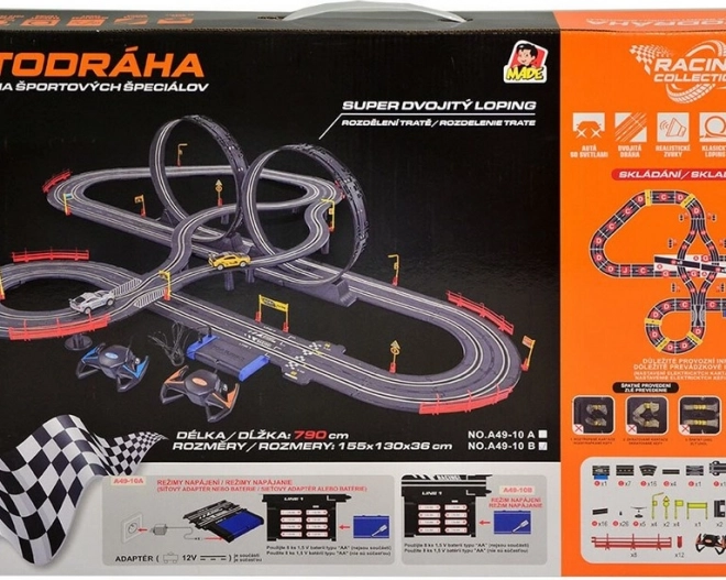 Racebaan 790 cm met twee auto's, op batterijen