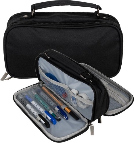 Maaleo expandable dual-compartment school pencil case – Black