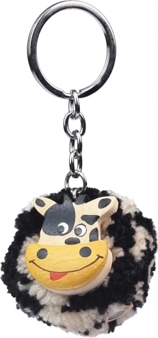 Porte-clés en bois avec pompon vache