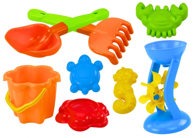 Bunte Sandsatzspielzeuge mit Mühle und Förmchen