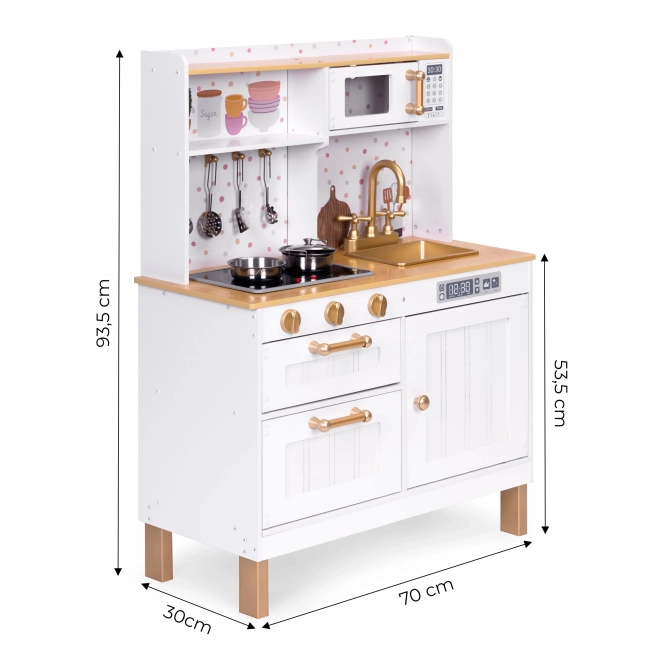 Houten speelkeuken voor kinderen met geluiden en LED-verlichting, groot, met deurtjes die open kunnen en 7 accessoires, ECOTOYS
