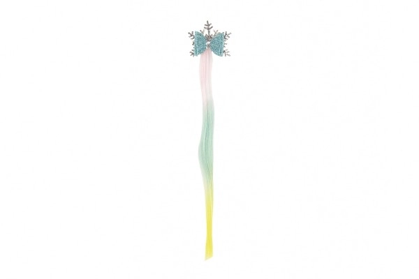 Haarclip sneeuwvlok met strik en regenbooghaarstukje metaal/plastic 7x38cm in zakje