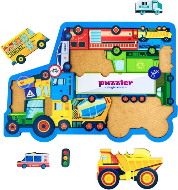 WOODLIKA Houten puzzel Wereld van transportmiddelen 18 stukken