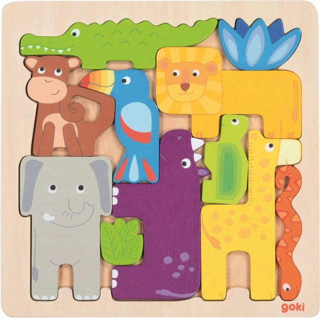 Puzzle en bois contourné Safari 11 pièces Goki