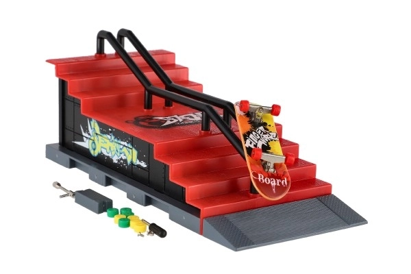 Skatepark - vinger skateboard schroefbaar met plastic ramp 8cm met accessoires diverse soorten in doos 28x18cm