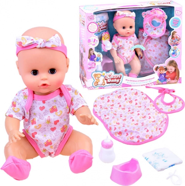 Poupée bébé interactive boit et fait pipi avec sons – Rose