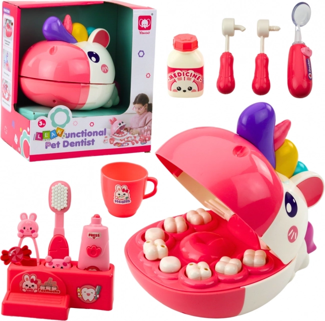 Dentiste Licorne - Set de Soins Dentaires pour Enfants Rose