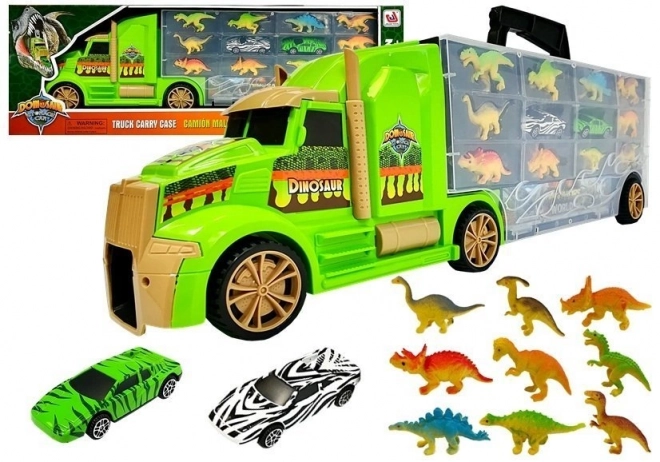 Koffer Truck Transporter Sorter met dino's groen