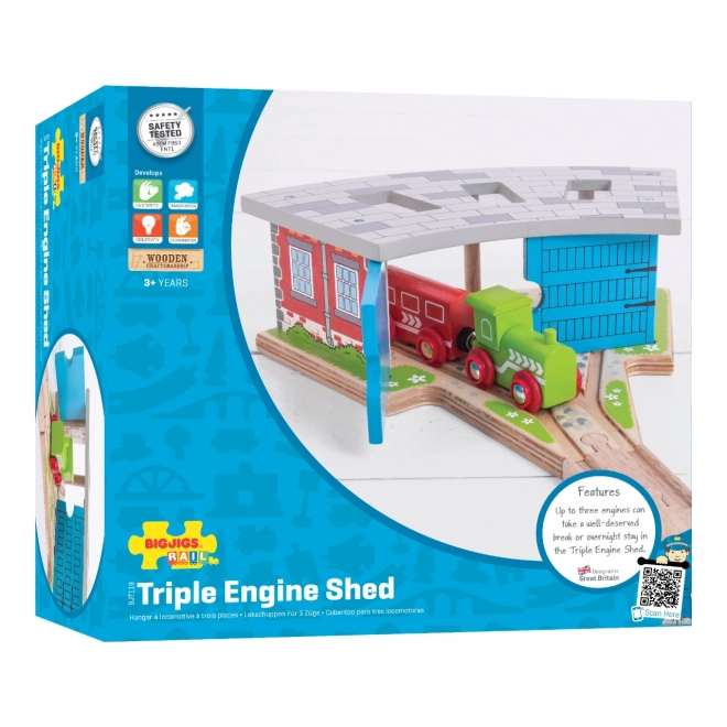 Bigjigs Rail Drievoudig Depot met Deuren