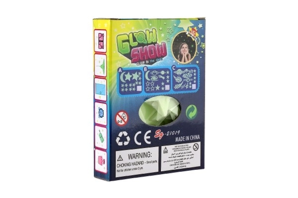 Vormen die oplichten in het donker, plastic in doosje 9x12x2,5cm 24st in doos