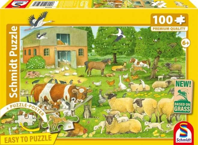 Puzzel dierenfamilies van de boerderij 100 stukjes