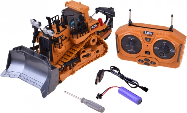 RC bulldozer with movable blade and remote control
