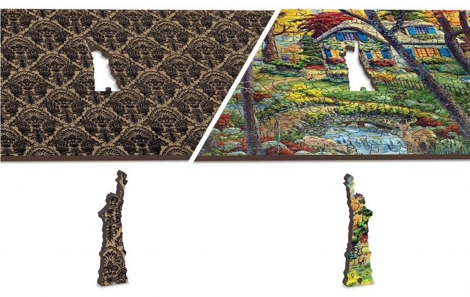 Houten puzzel huisje in het bos 2v1
