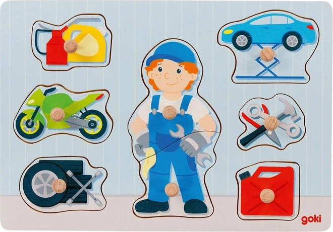 Goki Holz-Einlegepuzzle Automechaniker