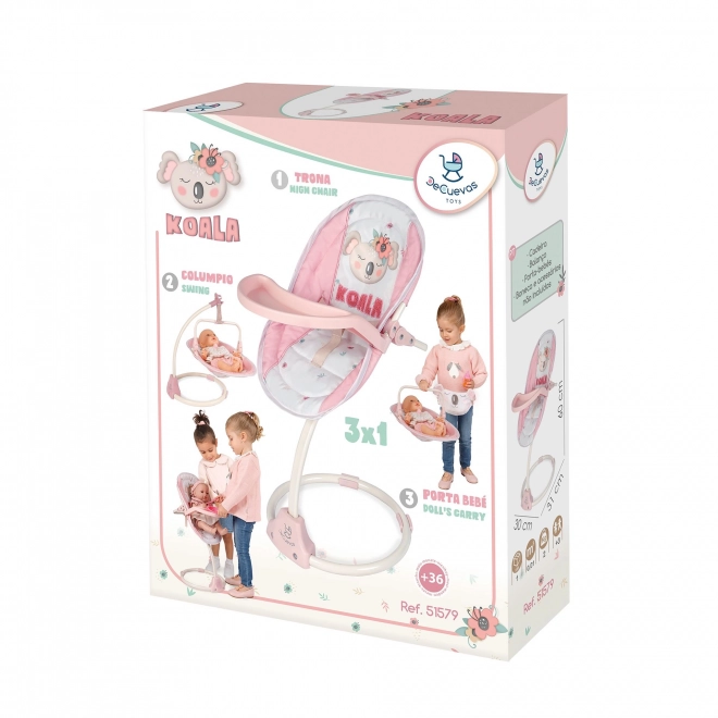 Chaise haute et balançoire multifonctionnelle 3 en 1 pour poupées Koala