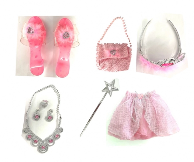 Prinsessenset roze, rokje, muiltjes, handtas