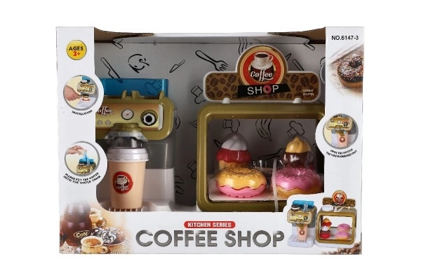 Kinderspielzeug Café mit Kaffeemaschine und Gebäck