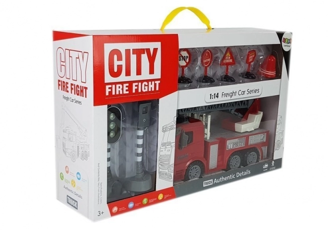 Fire Truck with Signs and Traffic Light - Friction Drive, Sound and Light Effects