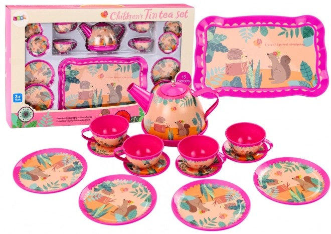 Koffieset Theekopjes Ketel Dienblad Roze Café 15delig.