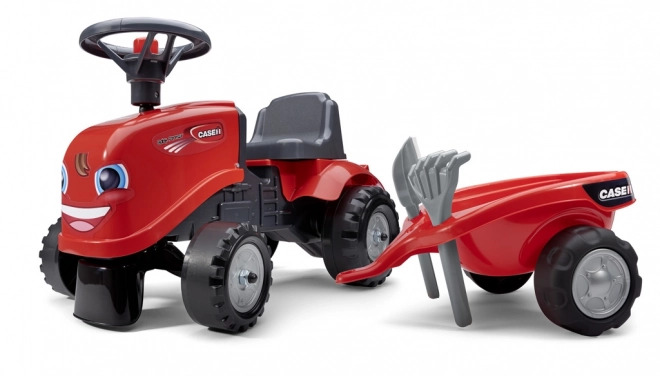 Rijtractor Baby Case IH rood met aanhanger