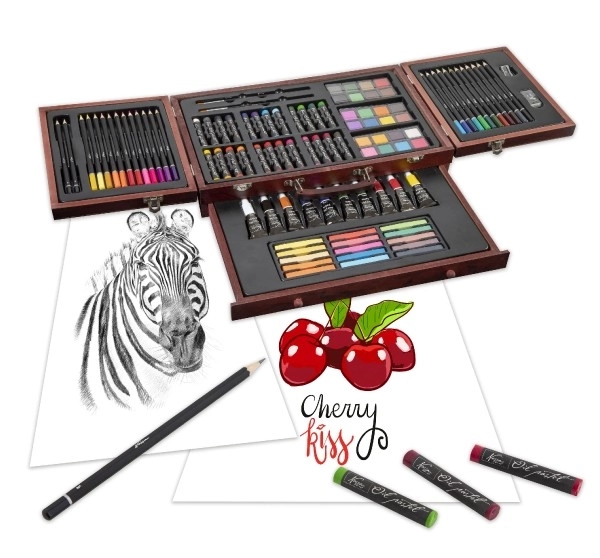 Schilderkit - Art box creatieve set 103 stuks in houten koffer in doos 39x27x9cm