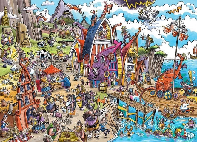 Puzzle COBBLE HILL DOODLETOWN: Vikingdorp – 1000 stukjes