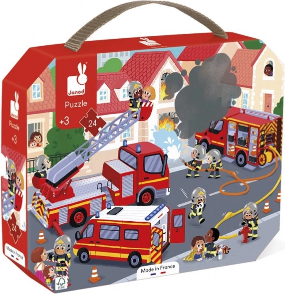 JANOD Puzzel in koffertje Brandweermannen 24 stukjes