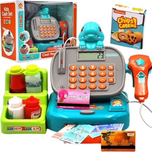Woopie Kinderkasse mit Regal Dino – Blau