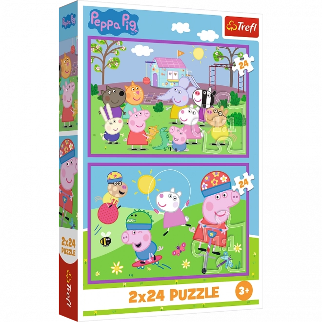 Puzzle 2x24 Peppa à l’aire de jeux - Peppa Pig