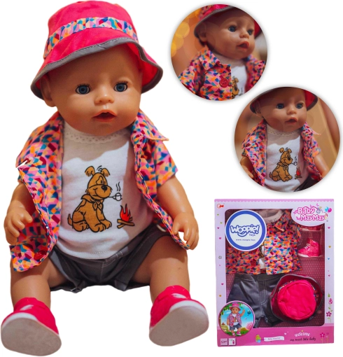 gekleurde set poppenkleren met hond WOOPIE 43–46 cm