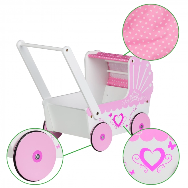 EcoToys Houten kinderwagen voor poppen Pink Heart