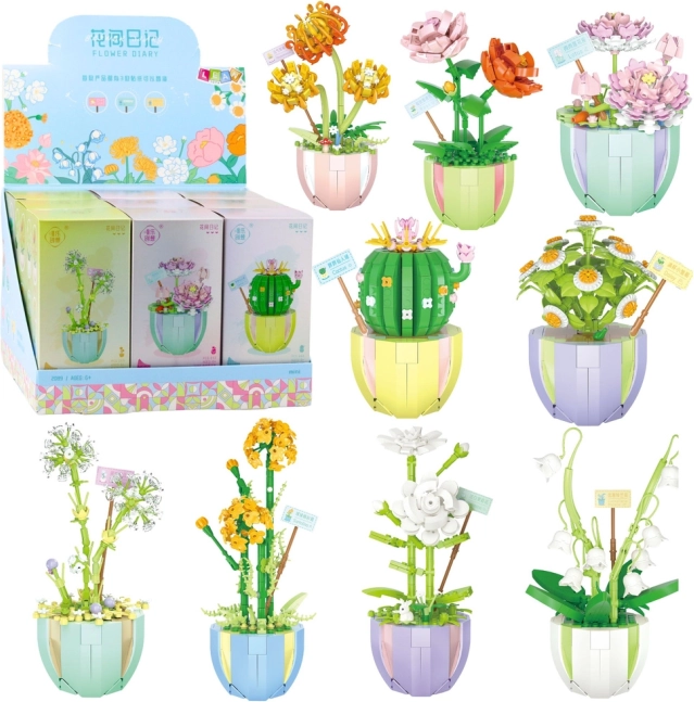 Building Set Flowers in Colorful Pots