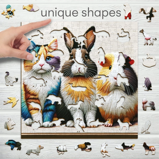 Wooden Puzzle Cat, Rabbit, and Guinea Pig 250 Pieces by Wooden City