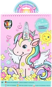 Set aus Malbuch und Aufklebern Einhorn mit Filzstiften, 21 × 30 cm