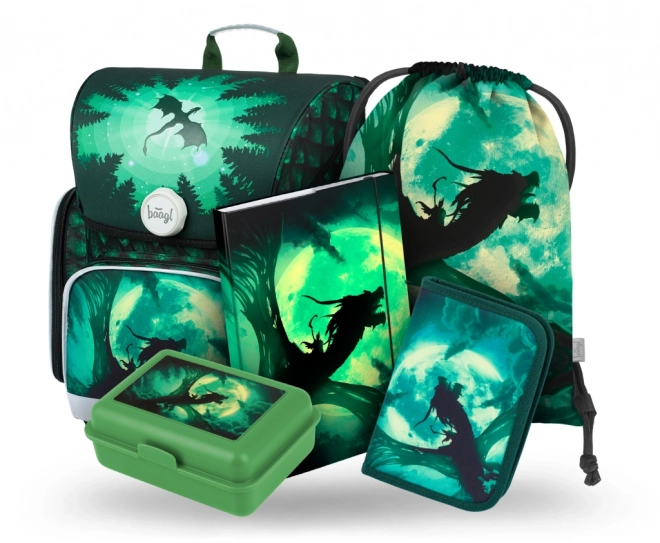 Schoolset Draak Baagl: Boekentas, Etui, Zak, Mappen en Broodtrommel