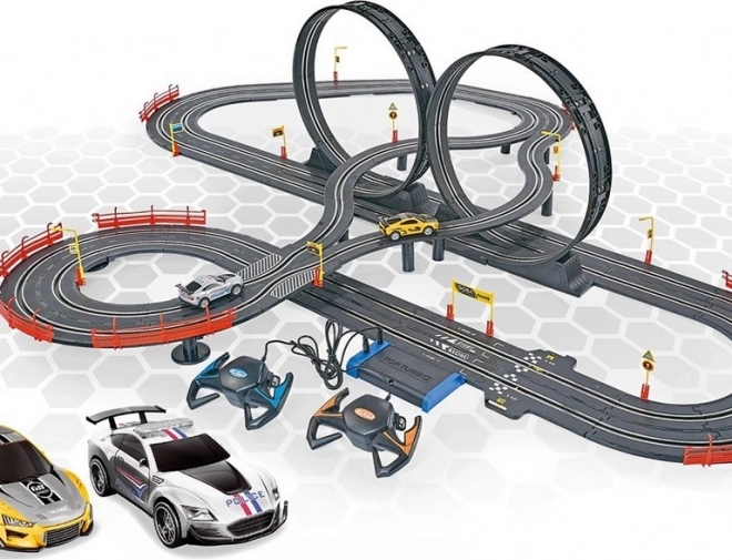 Racebaan 790 cm met twee auto's, op batterijen
