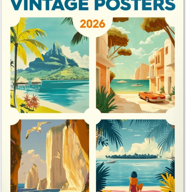 Wandkalender Vintage posters Tropische paradijzen 2026