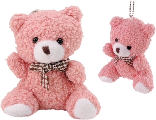 Pink plush mini teddy bear pendant 10 cm