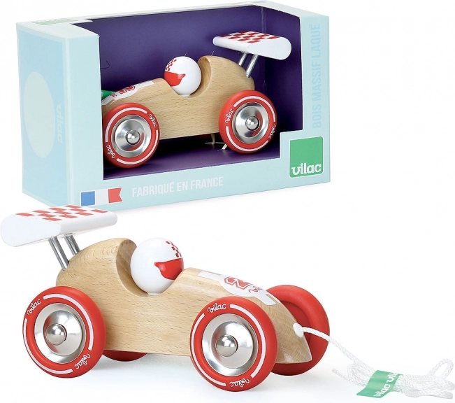 Trekbaar houten raceauto met rode vleugel VILAC