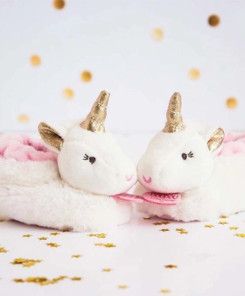 Doudou cadeau set met schoentjes en eenhoorn rammelaars