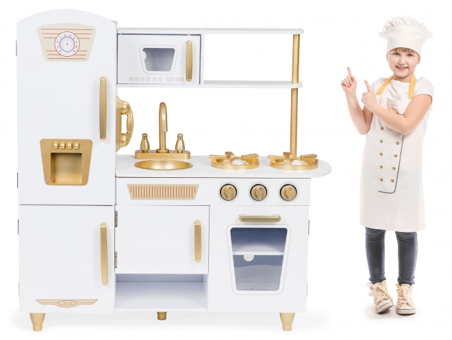 Grote houten keuken voor kinderen, wit en goud, ECOTOYS