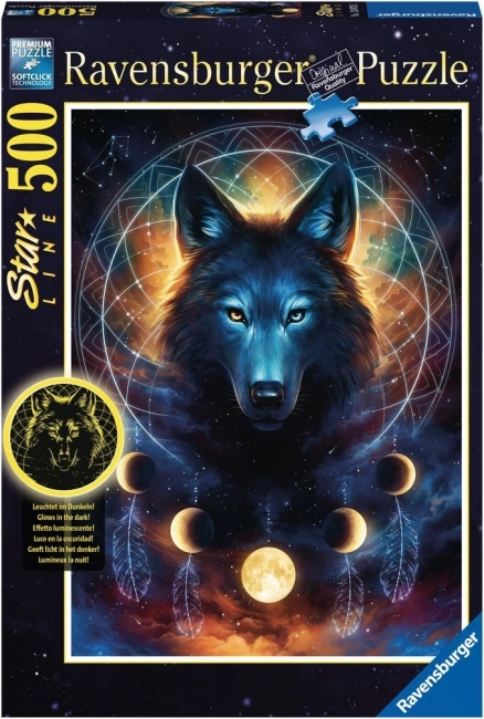 Ravensburger Glow-in-the-Dark Puzzle – Wolf and Moons, 500 pieces