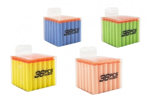 Vervangende schuimrubberen kogels voor pistool 36 stuks met zuignappen 4 kleuren in doosje 8x7x8cm